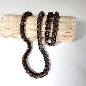 Inox  7mm Stainless IP Black & Rose Gold 24" Wheat Chain Lobster Claw Closure